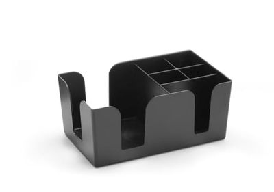 HENDI Organisateur de bar, Bar Caddy, 6 compartiments, unité de rangement pratique pour les pailles, serviettes, mélangeurs et la décoration des cocktails, 240x145x(H)105mm, plastique ABS, noir
