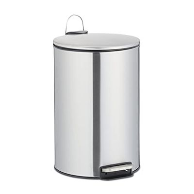 Relaxdays Edelstahl Treteimer 12 Liter Cubo Basura 12 litros, Acero Inoxidable, Mecanismo Automático, Bote Interior Extraíble, Papelera Cocina, Plata, 38 x 25 x 30 cm