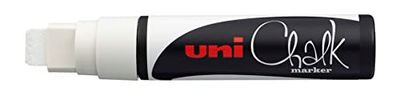 Faber-Castell uni-ball 186601 - Pennarello per finestre e gessetti UNI CHALK PWE-17K 15 mm, con punta larga a cuneo, bianco
