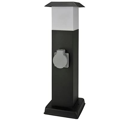 Unitec 30261 roestvrijstalen zuil outdoor met afdekking|2 compartiment|energieverdeling voor de tuin|spatwaterdicht|IP 44|max. 3600W|roestvrij staal|hoekig, zwart