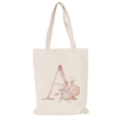 GlasFlength Fabric Bag Printed, Watercolour Initial Letter Cotton Bag 30 x 40 cm Cotton Bags Canvas Fabric Shopping Bag Carry Bag Handle 50 cm Everyday Bag Jute Bag