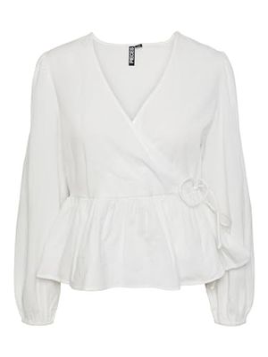 PIECES Women's Pcmilla Ls Wrap Top Blouse, Bright White, Large
