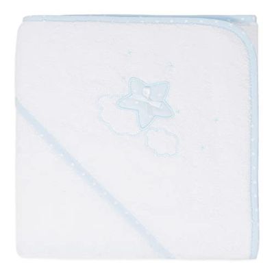 Duffi Baby - Capa de baño Bebe con Capucha. Toalla Baño Infantil 80 x 80 cm. Toalla Bebe Recien Nacido 100% Algodon. Super Suave Absorbente. Niños y niñas. Estrella. Color Azul. 1195-12