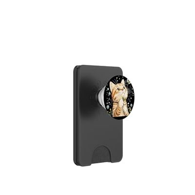 Gato esponjoso sosteniendo un diente de león para un momento dulce PopSockets PopWallet para MagSafe