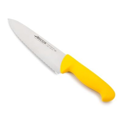 Arcos Série 2900 - faca de cozinheiro, lâmina serrada de aço inoxidável NITRUM de 200 mm, pega injetada em polipropileno, cor amarela