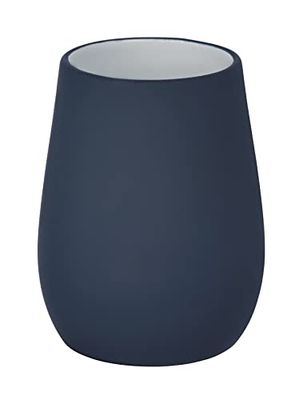 WENKO Sydney Blue Matt Holder for Toothbrush and Toothpaste with Soft-Touch Coating, Ceramic, 11 x 8.5 x 8.5 cm