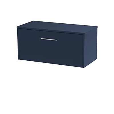 Hudson Reed JNU2925W Juno Modern Bathroom Wall Hung Single Soft Close Drawer Vanity Unit and Colour Coordinating Worktop, 800mm, Midnight Blue
