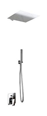 KIT DOCCIA 2 VIE SOFFIONE ACCIAIO INOX SLIM 2 MM + BRACCIO DOCCIA + PRESA ACQUA + FLESSIBILE + DOCCINO (SOFFIONE 30X30 CM QUADRO, BRACCIO DA PARETE)