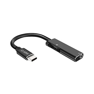 Adattatore Audio con Jack Femmina 3,5mm, Adattatore con connettore USB-C Maschio, Porta USB-C Femmina per Ricarica, connettori in Metallo, Cavo in Tessuto Lungo 9cm