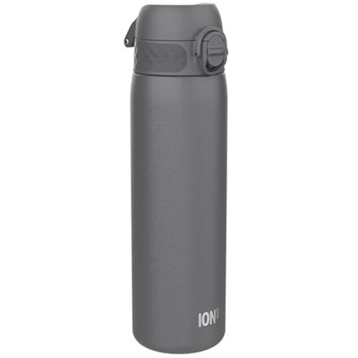 ION8 Vacuüm Geïsoleerde Stalen Waterfles, 500 ml/18 oz, Lekvrij, Makkelijk te Openen, Veilige Vergrendeling, Vaatwasserbestendig, Past in Bekerhouders, Draaghendel, Krasbestendig, Grijs Drinkfles