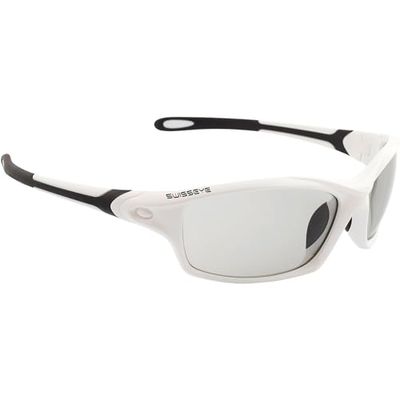 SWISSEYE Lunettes de sport Grip (protection 100% UVA, UVB et UVC, zone du nez réglable, matériau anti-éclats TR90, avec pochette en microfibre), blanc brillant/noir