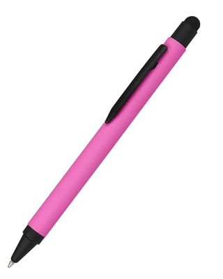 Penna a sfera in alluminio rosa, penna a sfera a pressione in alluminio, penna a sfera sostituibile, inchiostro blu, con funzione softtouch, penna touchscreen, 1 pezzo