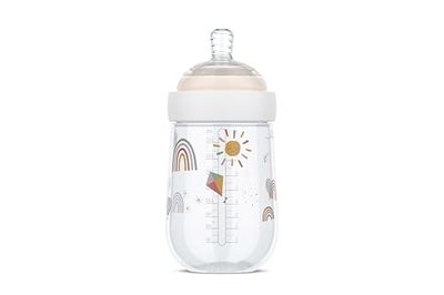 Mepal Baby Bottle Mio, Transparent Cap for Storage, Anti-Colic Baby Bottles, Spiral Design Prevents Blocked Teat, Medical Grade Silicone, 240 ml, Sunshine & Rainbow