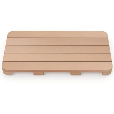 COSTWAY Hips - Alfombrilla de baño con diseño de Madera, soporta hasta 150 kg, Antideslizante, para Sauna, Impermeable, para Interiores y Exteriores (marrón, 55 x 34 cm)