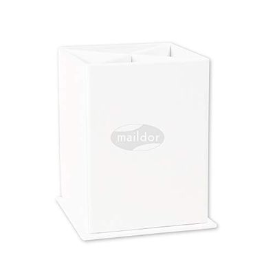 Maildor - Ref 102307MD - Witte Potloodpot om te versieren - 11 x 8 x 8 cm, verdeeld in 4 secties om te sorteren - Versier met pennen, potloden, verf en stickers