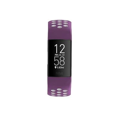 Hama Fitbit Cinturino di ricambio regolabile da 22 mm per smartwatch Fitbit Charge 3 e Charge 4, cinturino sportivo traspirante da sostituire, cinturino intercambiabile in silicone, bottone a pressione in acciaio inox) viola/grigio