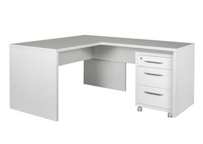 Composad | Bureau d'angle et Commode avec 3 tiroirs et Serrure de la Ligne Disegno, Lot de 2 Meubles de Bureau, (LxHxP) 180 x 72 x 169 cm, Couleur Blanc laqué, fabriqué en Italie
