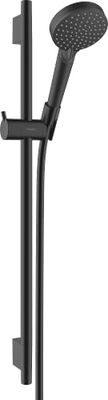hansgrohe Vernis Blend, set doccia a risparmio idrico, con tubo flessibile e asta doccia da 0,65 m, doccetta a 2 getti, nero opaco