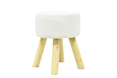 Mimbre Natural Ronde kruk, beige, bank/kruk, pluizig, ideaal als bijzetstoel of als voetensteun (30 × 30 × 40)