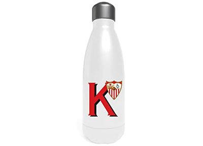 Sevilla - roestvrijstalen waterfles, trommel, veldfles, hermetische afsluiting, letter K, 550 ml, witte kleur, officieel product (CyP Brands)