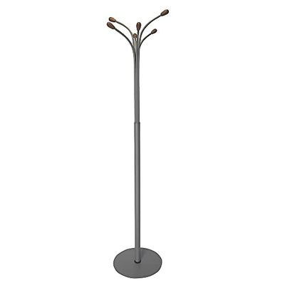 OFITURIA® Perchero de Pie Colgador de Ropa Metálico Color Plata con 6 Colgadores de Madera de Haya