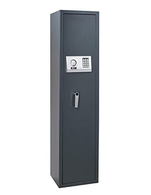 Armoire à 5 Fusils Cardiff Noire à Fixer - Porte et Structure Acier 4 et 2,5 MM Ép - Fermeture 4 Pênes par Code 3 à 8 Chiffres, Ratelier, Tapis de Base, Coffret Munition - THIRARD