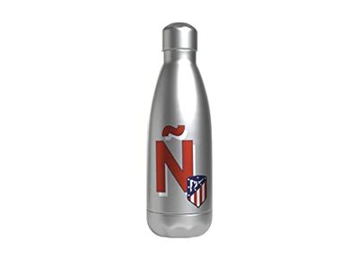 Atlético de Madrid - Butelka na wodę ze stali nierdzewnej, hermetyczna plomba, z designerską literą Ñ w kolorze czerwonym, 550 ml, kolor metaliczny, produkt oficjalny (CyP Brands)