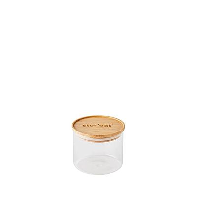 Mastrad - Barattolo di stoccaggio - Collegato Stor'Eat - Vetro borosilicato resistente - Protegge dall'umidità - Coperchio ermetico - Colore bambù - Senza BPA - 600 ml
