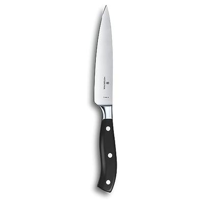Victorinox Grand Maître, Couteau de chef professionnel, Lame extra-tranchante, tranchant droit, 15 cm, Manche plastique robuste, Acier inoxydable, noir