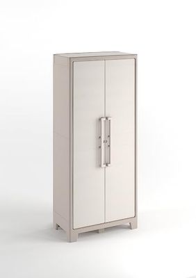 Keter Armoire Haute Gulliver - Armoire de Rangement en Résine - Étagères Modulables, Pieds Surélevés - Cuisine, Garage, Atelier, Placard - 80 x 44 x 182 cm - Beige/Sable