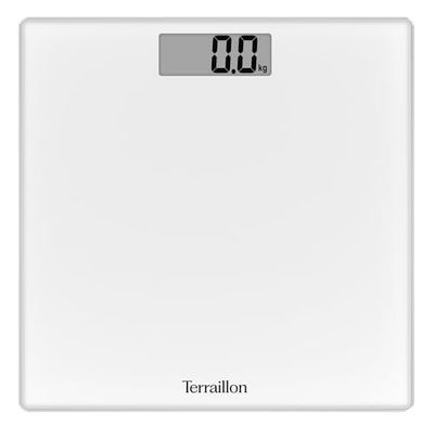 TERRAILLON - TSQUARE BLANC - Pèse personne électronique, Compact et ultra plat 26cm x 26cm, Plateau verre, Large écran LCD, Capacité 180Kg, Graduation 100g, Blanc