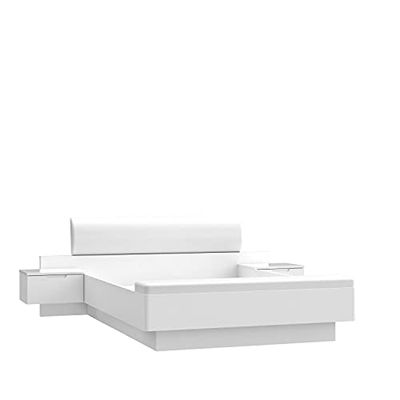 Forte Starlet White Letto con 2 cassetti e 1 ribalta, in legno derivato, bianco e bianco lucido, 285,3 x 87,3 x 242,2 cm