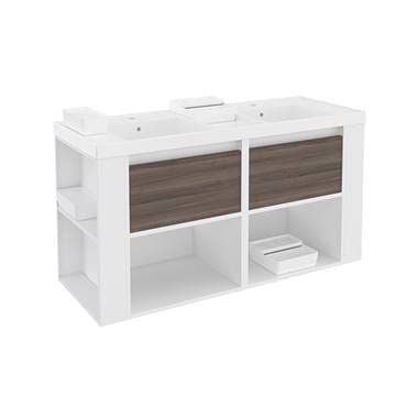 Bath+ - Mueble de baño de 2 cajones y 2 estantes con lavabo de resina bsmart fresno/blanco/blanco