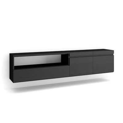 Skraut Home | Meuble TV | Banc Télé | Grand Espace de Rangement | 200x45x35cm | pour Les TV jusqu'à 80" | Suspendu, Mural | Style Moderne | Noirs