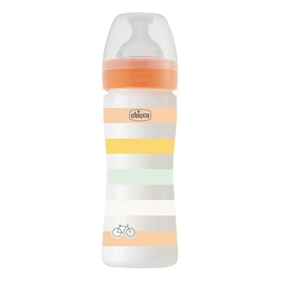 CHICCO Fles voor wellness, medium, met fysiozuiger van zachte siliconen en zachte Sense-afwerking, anti-kleur, vermindert regeneratie en prikkelbaarheid, 250 ml, 2 maanden+, neutraal