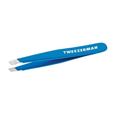 TWEEZERMAN Pinzetta mini (punte angolate inclinate, per sopracciglia, qualità professionale, acciaio inossidabile), blu Bahama