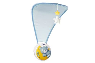 Chicco Next2Moon Móvil Cuna para Recién Nacidos, Proyector Desmontable, Compatible con Cuna Next2Me, Luces Multicolor, Música Relajante, Figuras Colgantes, Juguete para Recién Nacidos +0 Meses, Azul