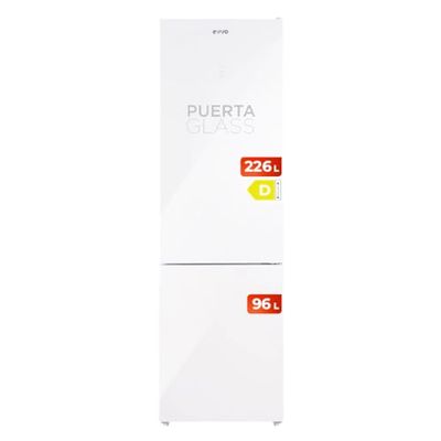 EVVO Frigorífico Combi No Frost, Capacidad Frigorífico 226 L Congelador 96 L, Motor Inverter, 60cm de Ancho, Clase energética D, Multi Air Flow, Luz Interior LED, Panel LED táctil, F55W Glass (Blanco)