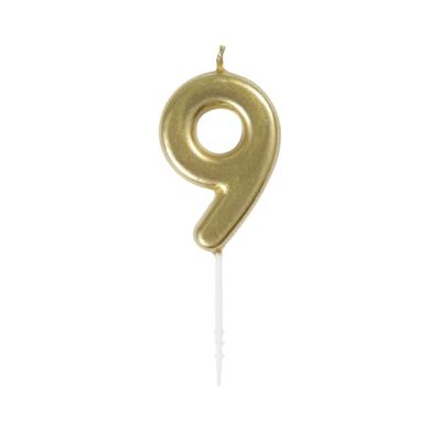 Unique Party 19959 Mini Verjaardagskaars Nummer 9-4.7 inch | Goud | Metallic | 1 Pc