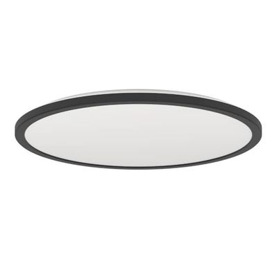 Eglo Plafonnier LED en saillie Rovito, lampe de plafond ronde avec télécommande, éclairage pour salle de bains, plastique noir et blanc, blanc chaud - froid, IP44, Ø 50 cm
