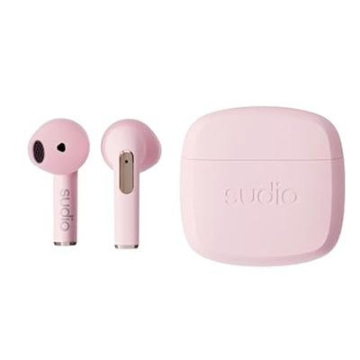 Sudio N2 Pudrowy róż - bezprzewodowe otwarte słuchawki Bluetooth, wielopunktowe, wbudowany mikrofon do połączeń, 30-godzinna żywotność baterii z etui ładującym, wodoodporne IPX4, USB-C, ładowanie bez