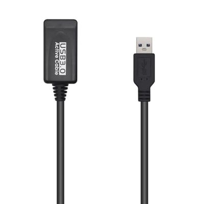 Verlengkabel USB 3.0 met versterker type AM-AH, zwart, 5,0 m, ideaal voor het verlengen van verbindingen en ter verbetering van de gegevensoverdracht.