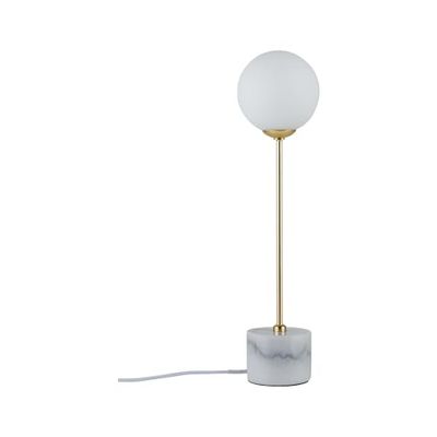 Paulmann 79661 Candeeiro de mesa Neordic Moa máx. 1 x 10 W, candeeiro de mesa para candeeiros G9, candeeiro de mesa de cabeceira, branco/ouro mate 230 V cristal/mármore/metal, sem fonte de luz