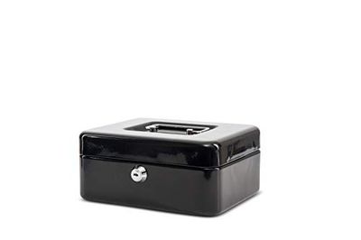 MAUL caja fuerte de acero 20 x 16 x 9 cm | Caja caudales con cerradura | Bandeja extraíble para monedas | Caja con 2 llaves | Caja registradora robusta con asa | Negro