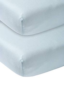 Lote de 2 lençóis ajustáveis Meyco Baby Uni para o berço (100 % algodão, ajuste graças ao cordão elástico ao redor, respirável, dimensões: 60 x 120 cm), azul claro