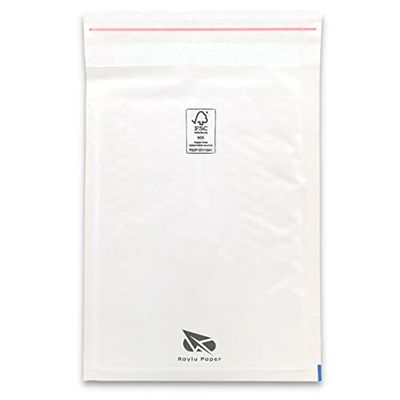 RAYLU PAPER - Pack of 10 Kraft Bubble Mailers with Self-Seal Seal, White Padded Kraft Mailing Envelopes (180 x 260 mm)