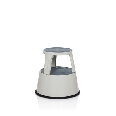 hjh OFFICE 830008 Taburete con Ruedas TIO-M II Metal Gris Claro, Altura 43 cm, soporta hasta 150 kg, Taburete rodante con 2 peldaños