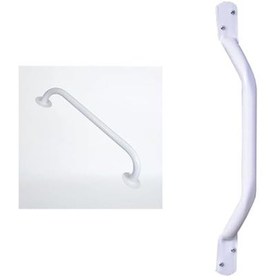 NRS Healthcare Round Flange Steel Grab Rail - White & Offset Flat End Grab Rail