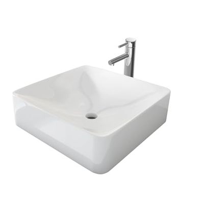 EMKE Lavabo à poser, 40 x 40 x 12 cm, petit lavabo pour toilettes, salle de bain, en céramique, rectangulaire, blanc