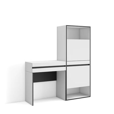 Skraut Home | Schoenenkast | Met 2 kleppen en 2 open vak | 130x145x35 cm | Voor slaapkamer, kamer | Kaptafel, Make-uptafel | Moderne stijl | Wit